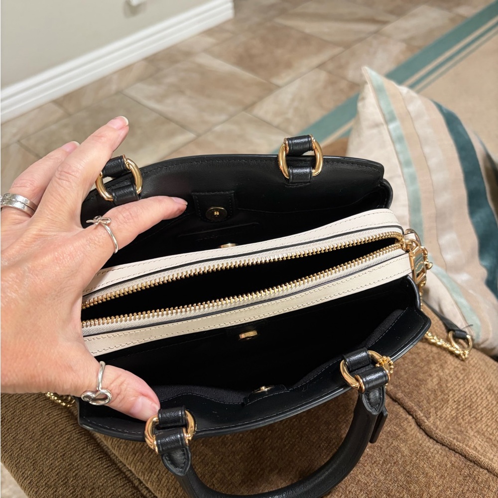 Coach Mini Lillie Carryall In Signature Canvas & Leather Chain Khaki Brown. - Picture 6 of 14